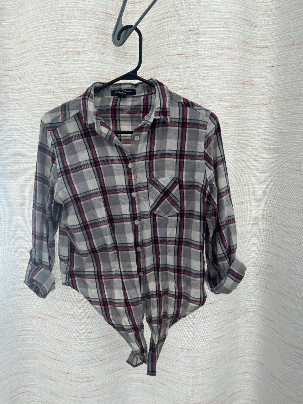 Women's Medium Plaid Crop Top Button Up Tie Shirt Streetwear Society (025)